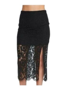 Chaser Black Lace Midi Skirt NWT Size Medium Scalloped Hem Lined